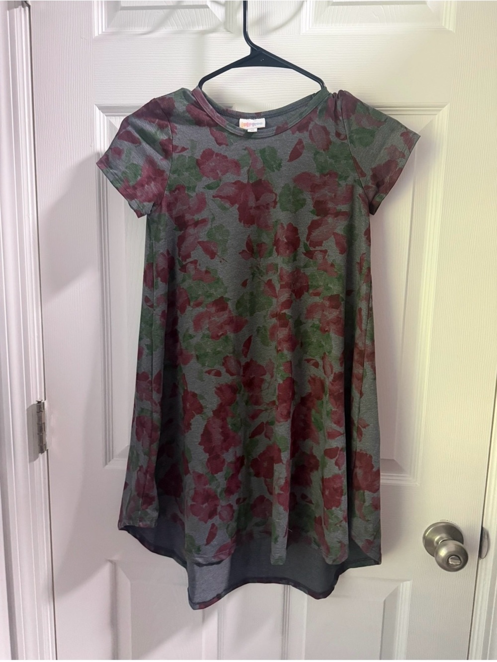 Girls' Floral Swing Dress - Gray with Burgundy & Green - LuLaRoe